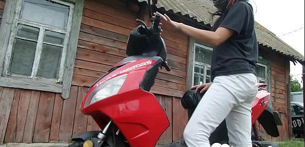  Biker girl masturbates on her red motorcycle